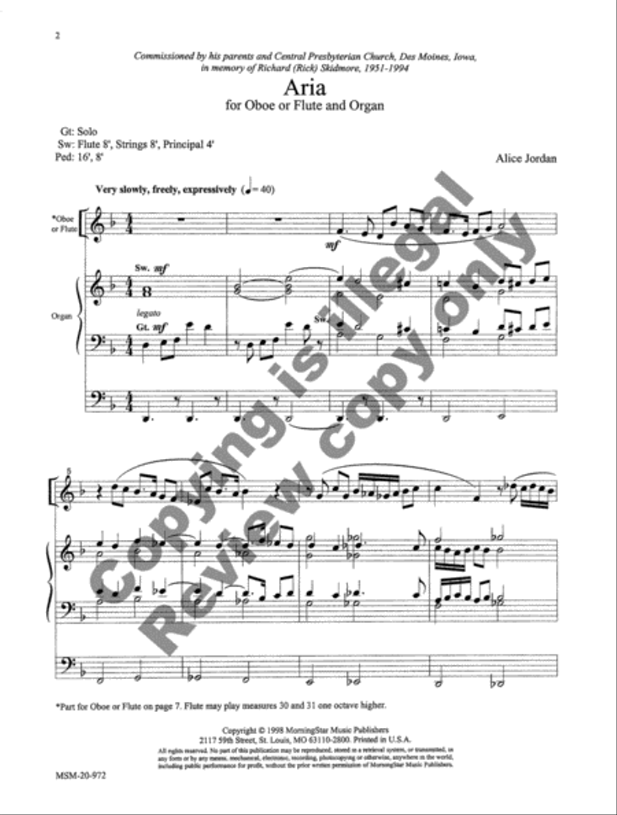 Aria for Oboe or Flute and Organ Flute scores gallery preview page 6