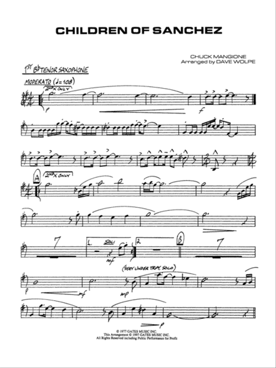 Children of Sanchez: B-flat Tenor Saxophone Jazz Ensemble scores gallery preview page 1