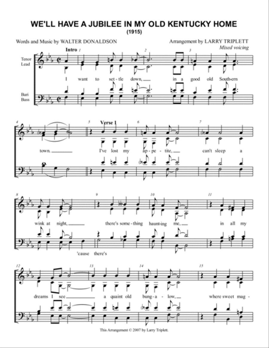 We'll Have a Jubilee In My Old Kentucky Home 4-Part scores gallery preview page 1