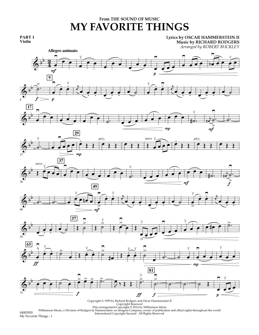 My Favorite Things (from The Sound of Music) - Pt.1 - Violin Concert Band scores gallery preview page 1