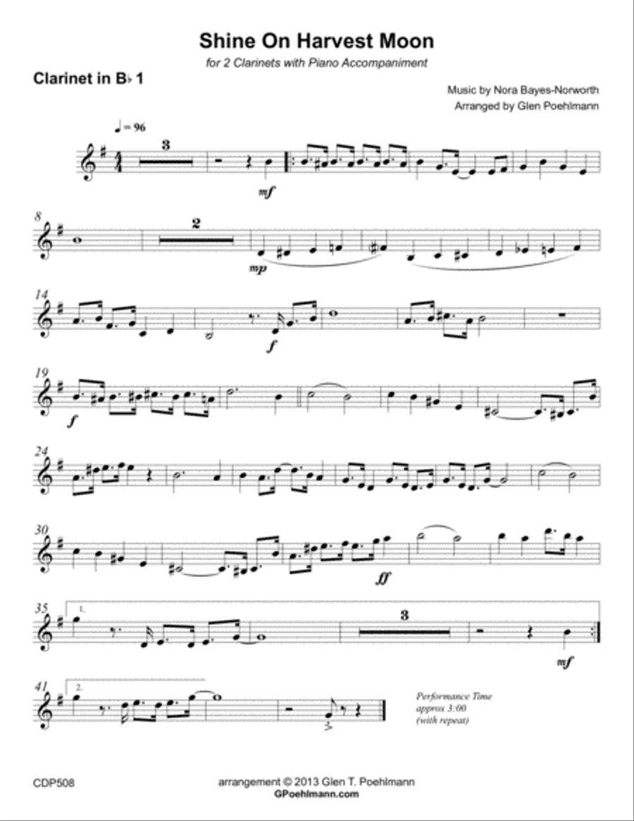 SHINE ON HARVEST MOON - CLARINET DUET with Piano Accompaniment Clarinet Duet scores gallery preview page 4