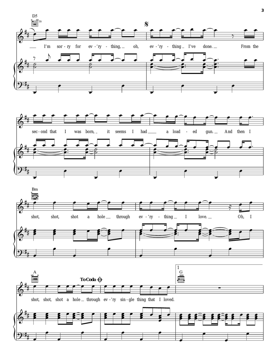 Shots Shots Piano, Vocal, Guitar scores gallery preview page 3