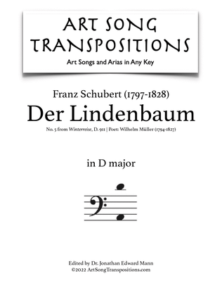 SCHUBERT: Der Lindenbaum, D. 911 no. 5 (transposed to D major, bass clef)