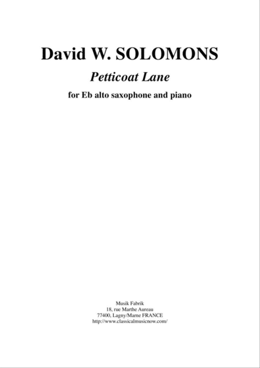 David Warin Solomons: Petticoat Lane for Eb alto saxophone and piano Alto Saxophone scores gallery preview page 1