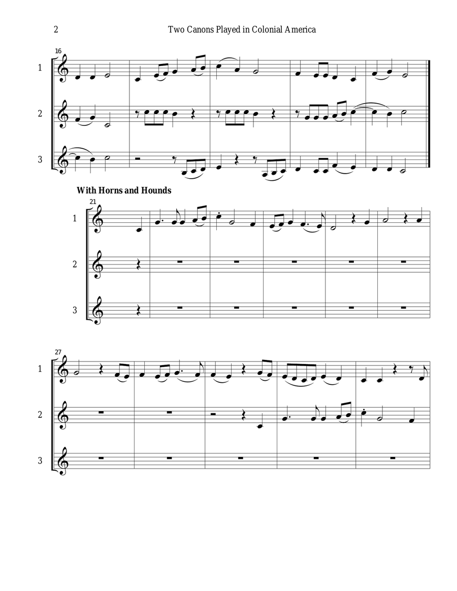 Two Canons Played in Colonial America for three horns Horn Solo scores gallery preview page 2