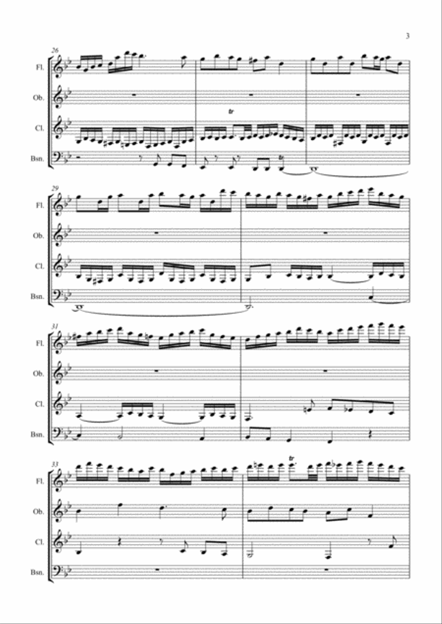 Bach Fugue in Gm BMV 578 - Arrangement for Wind Quartet Woodwind Quartet scores gallery preview page 3