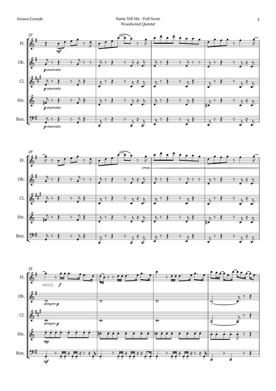 Santa Tell Me Woodwind Quintet scores gallery preview page 3