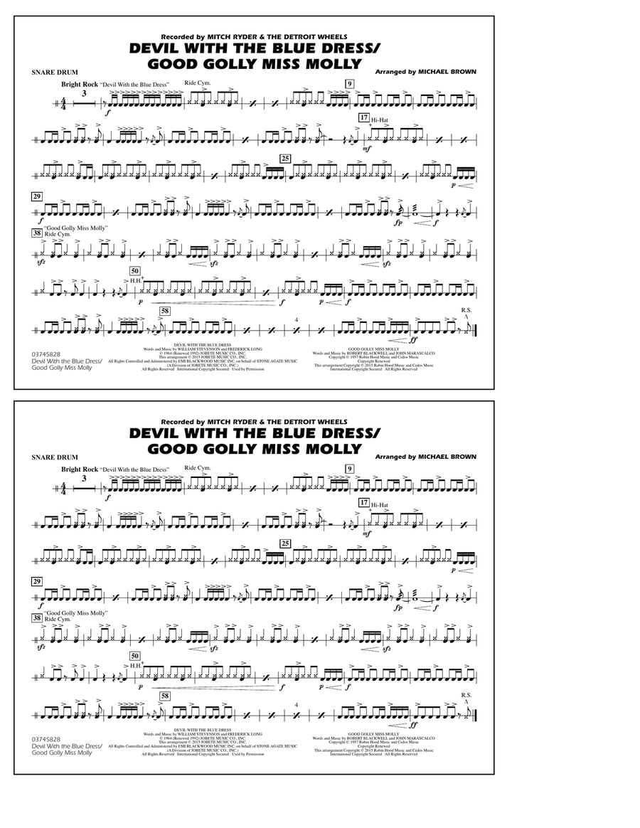 Devil with the Blue Dress/Good Golly Miss Molly - Snare Drum Marching Band scores gallery preview page 1