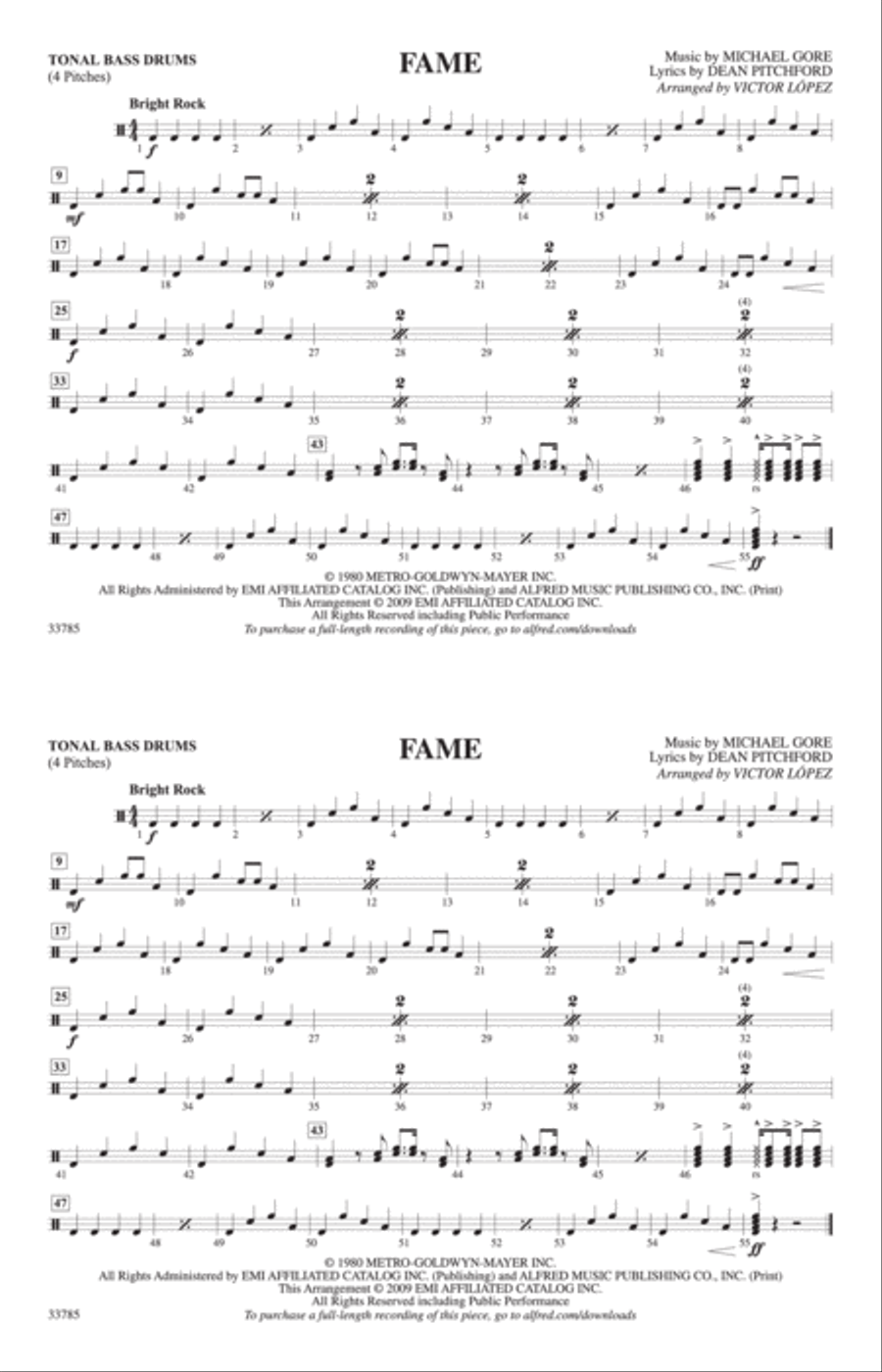 Fame: Tonal Bass Drum Marching Band scores gallery preview page 1