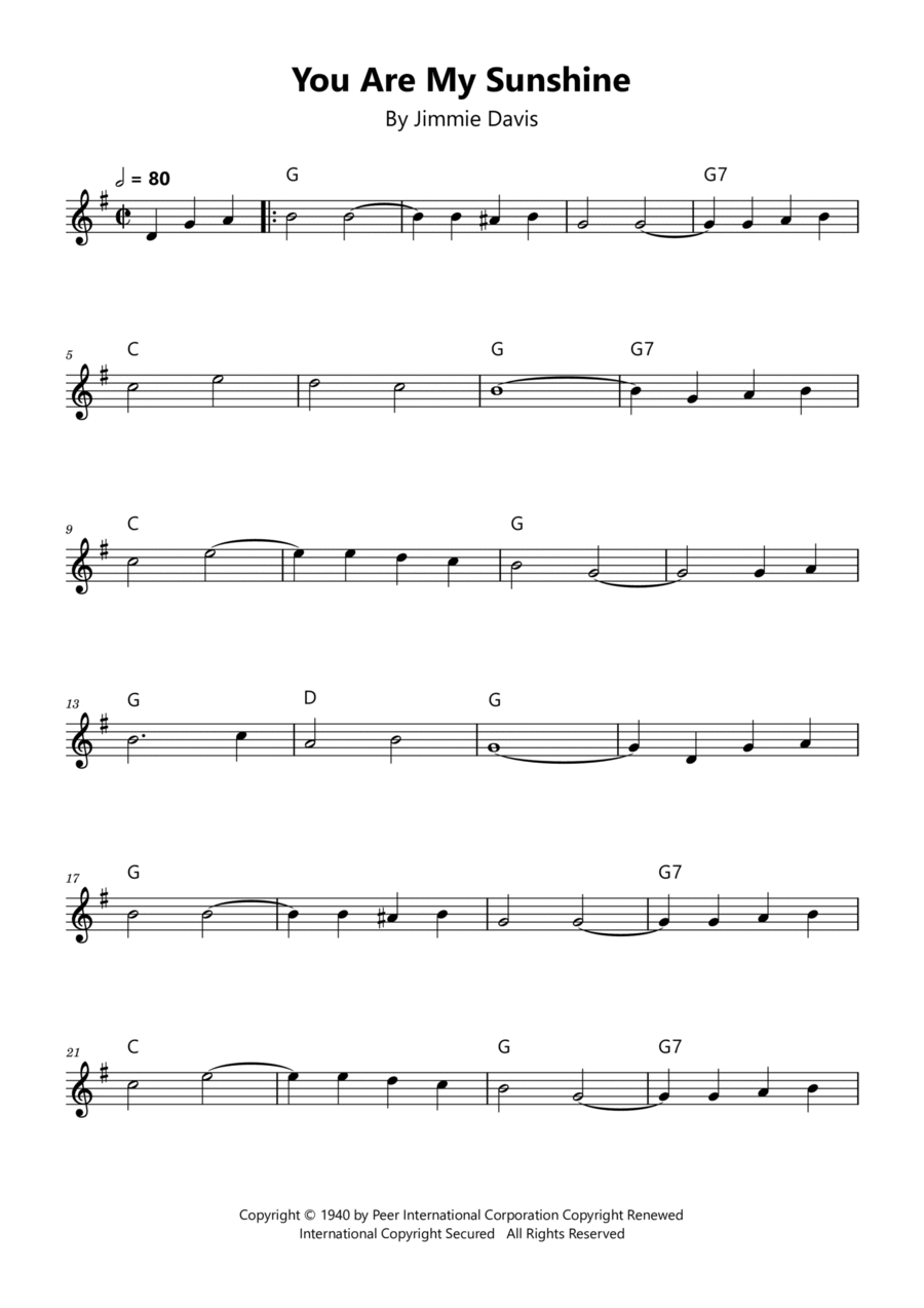 You Are My Sunshine You Are My Sunshine Easy Piano scores gallery preview page 1