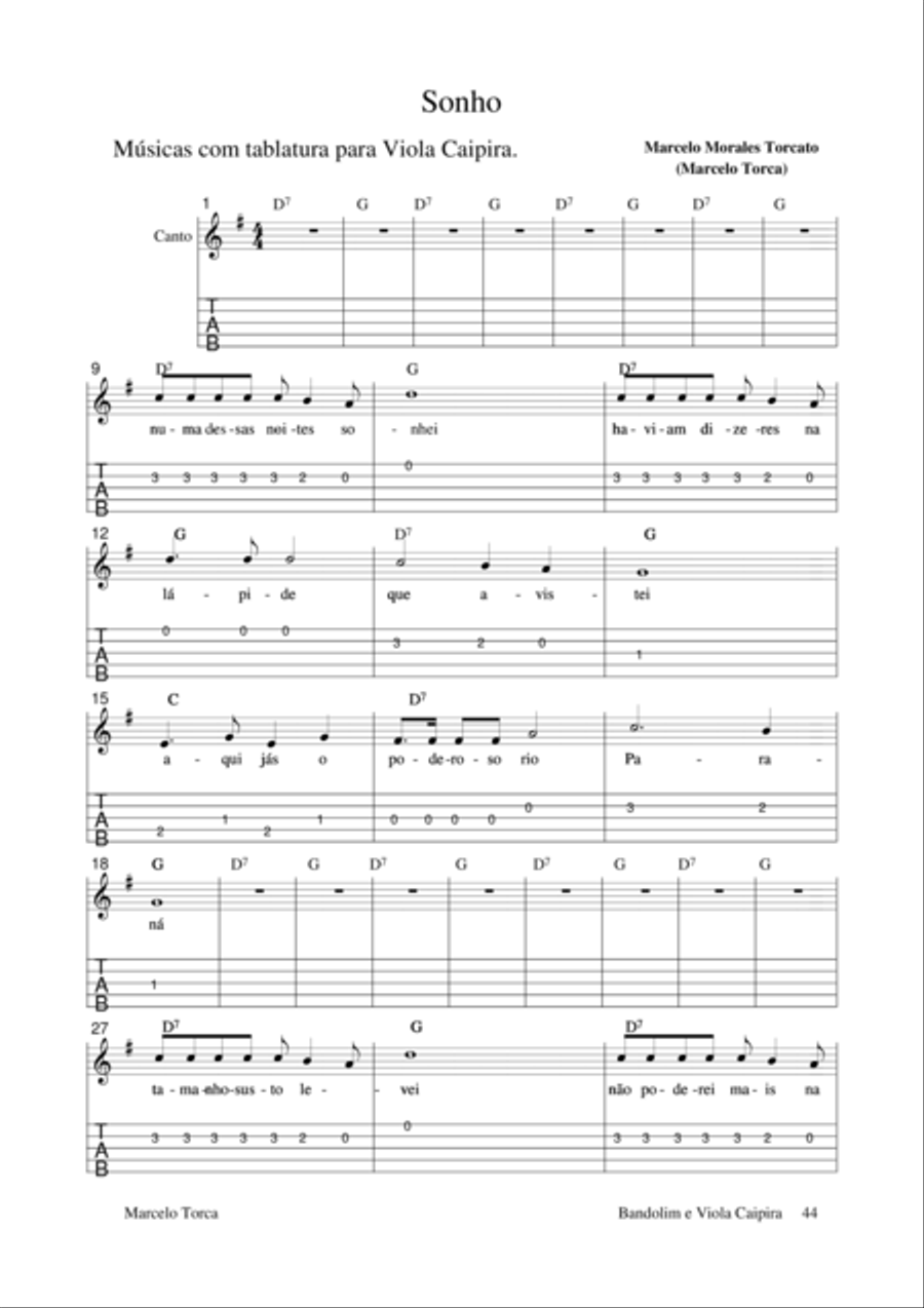 Bandolim e Viola Caipira: Músicas com Tablatura Piano, Vocal, Guitar scores gallery preview page 1
