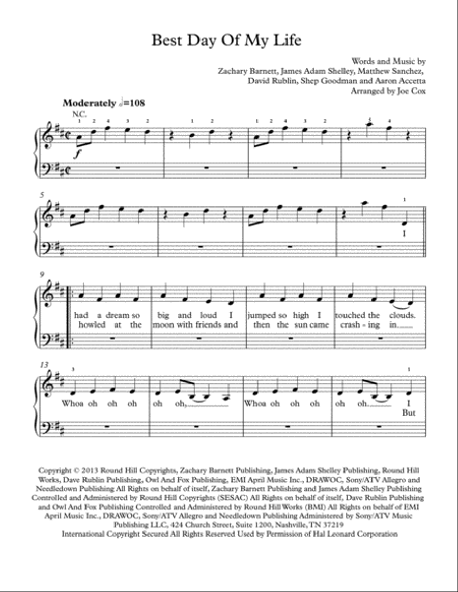 Best Day Of My Life Voice scores gallery preview page 1