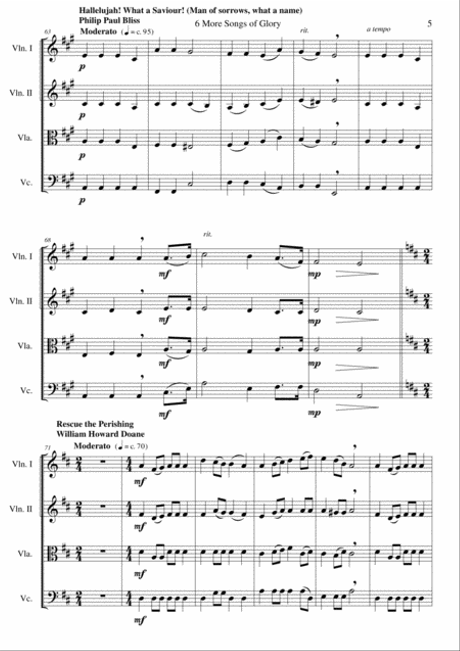 6 more Songs of Glory for string quartet image number null