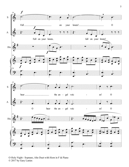O HOLY NIGHT (Soprano, Alto Duet with Horn in F & Piano - Score & Parts included) image number null