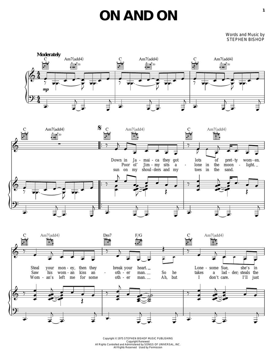 On And On Piano, Vocal, Guitar scores gallery preview page 1