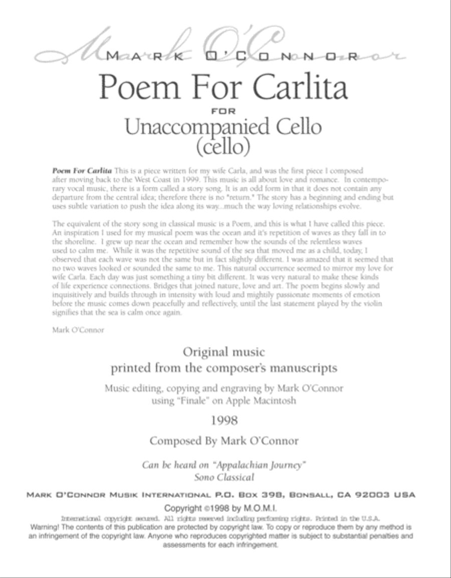 Poem For Carlita (for unaccompanied cello) image number null