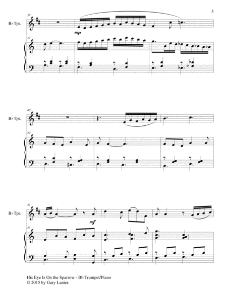 HIS EYE IS ON THE SPARROW (Duet – Bb Trumpet and Piano/Score and Parts) image number null