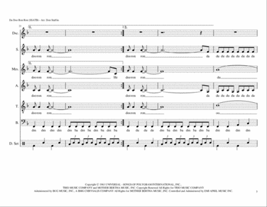 Da Doo Ron Ron (when He Walked Me Home) 4-Part scores gallery preview page 5