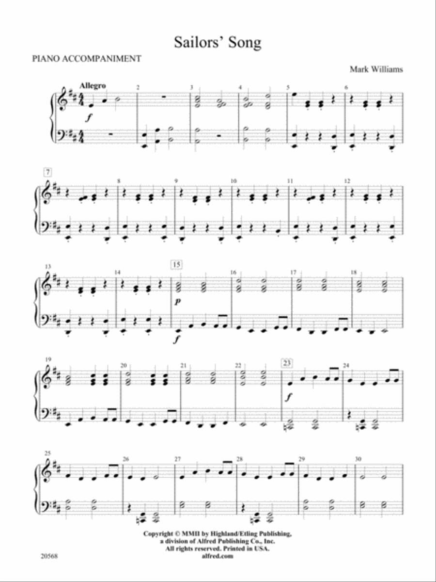 Sailor's Song: Piano Accompaniment Orchestra scores gallery preview page 1