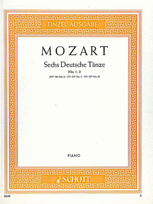 Book cover for 6 German Dances, No. 1-3, KV 586/6, 567/4 + 5