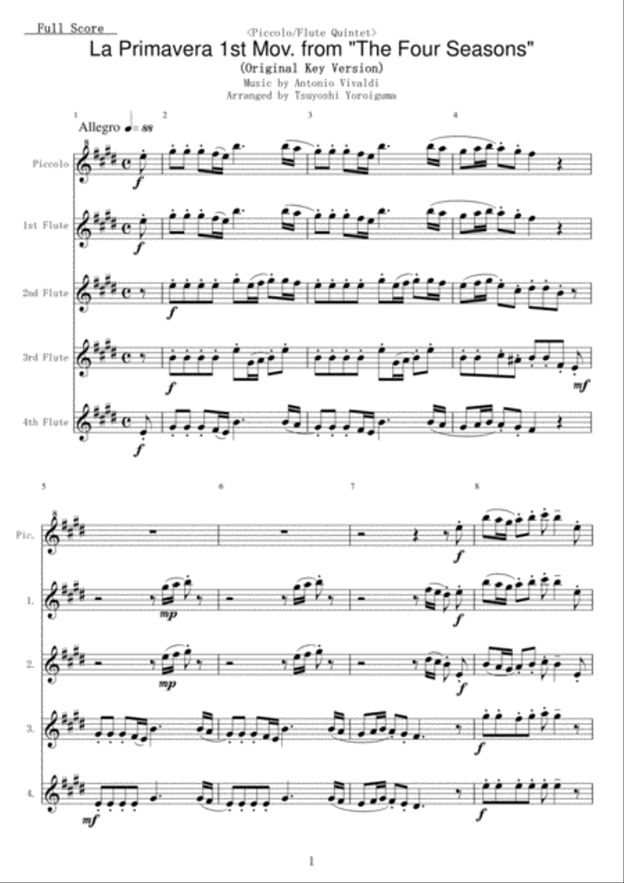 <Piccolo/Flute Quintet> La Primavera 1st Mov. from 