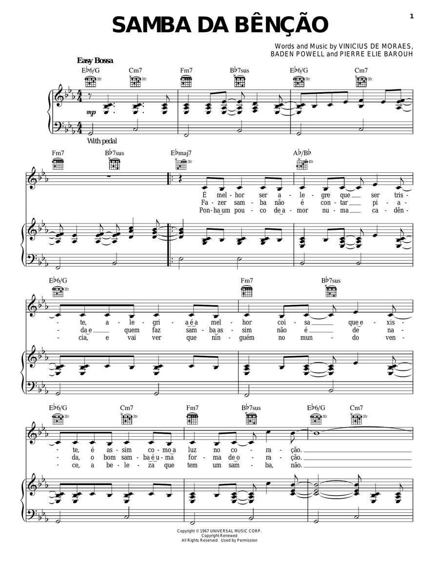 Samba da Bencao Piano, Vocal, Guitar scores gallery preview page 1