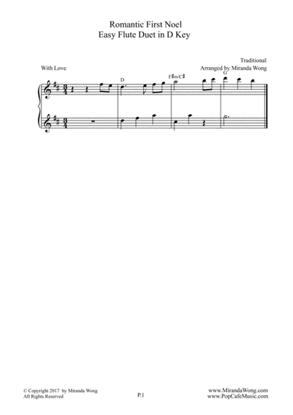 Romantic First Noel - Flute or Oboe Duet in D Key (With Chords) image number null