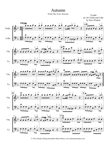 Vivaldi Autumn (Allegro) for Violin and Cello image number null