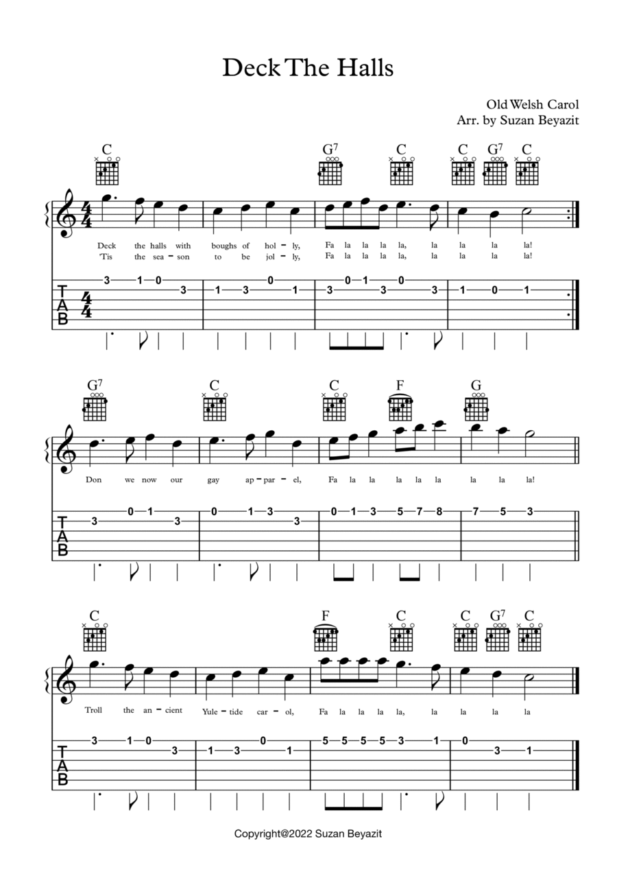 Deck The Halls Easy Guitar with Chords