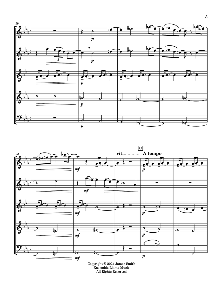 Des pas sur la neige (Footprints In The Snow) for Wind Quintet Woodwind Quintet scores gallery preview page 3