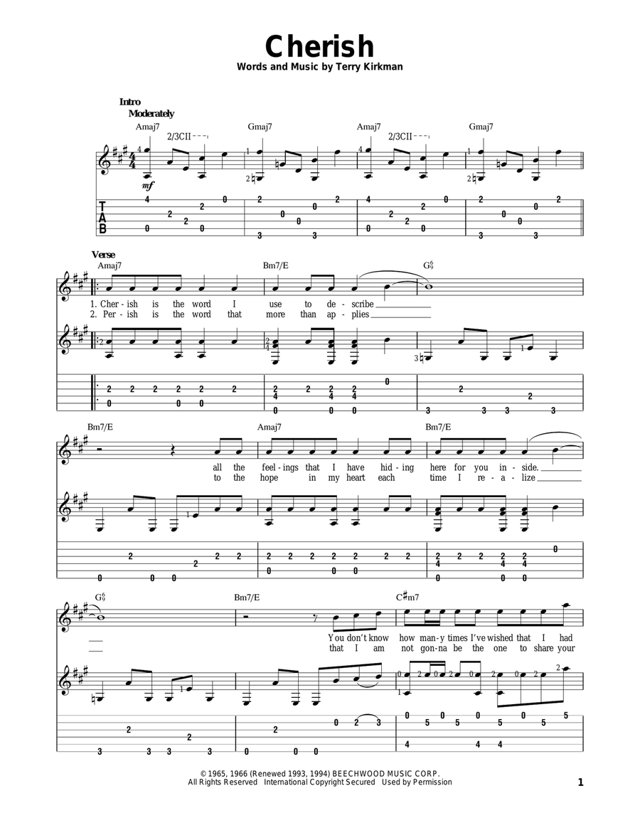 Cherish Acoustic Guitar scores gallery preview page 1
