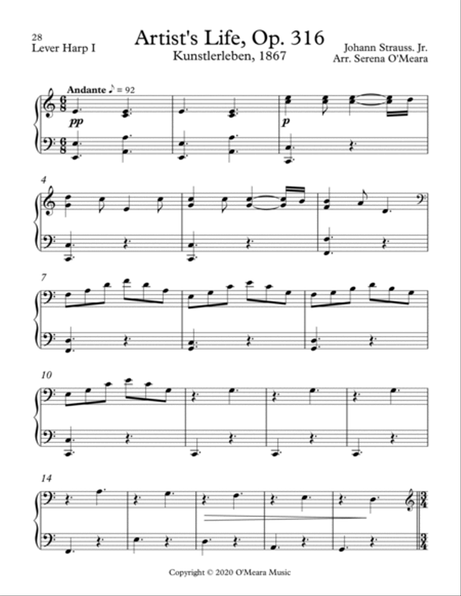 Artist’s Life, Op. 316 - Pedal Harp I Pedal Harp scores gallery preview page 2