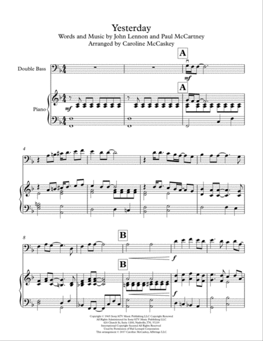 Yesterday Double Bass scores gallery preview page 2