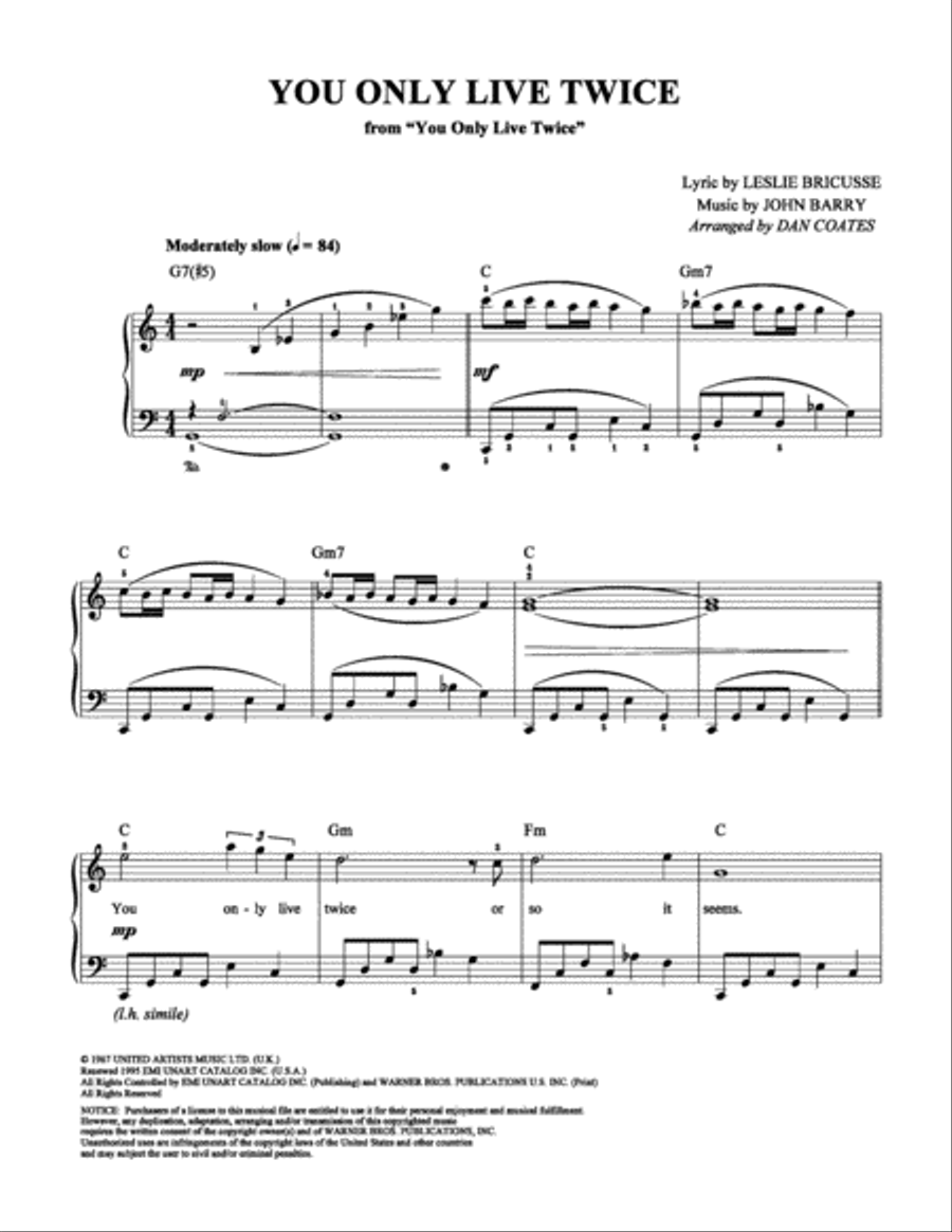 You Only Live Twice You Only Live Twice Easy Piano scores gallery preview page 1