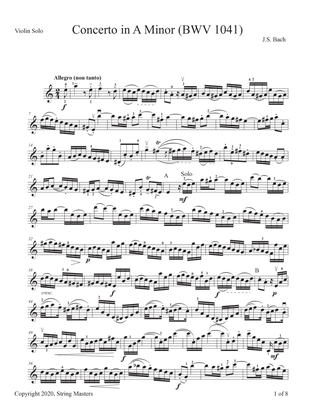 Book cover for Bach, Concerto in A minor, BWV 1041 - Violin Solo