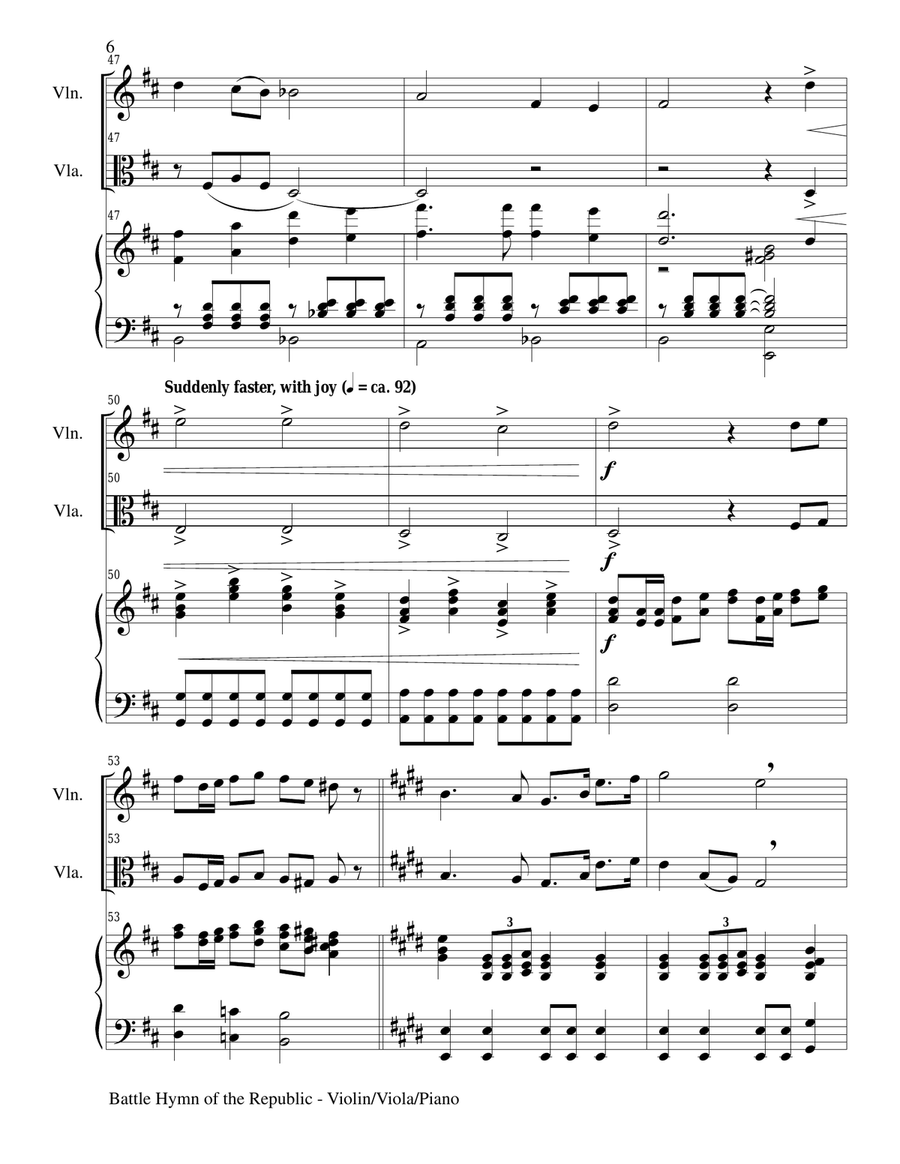 BATTLE HYMN OF THE REPUBLIC (Trio– Violin, Viola and Piano/Score and Parts) Piano Trio scores gallery preview page 6