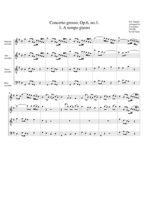 Concerto grosso, Op.6, no.1 (arrangement for 4 recorders)