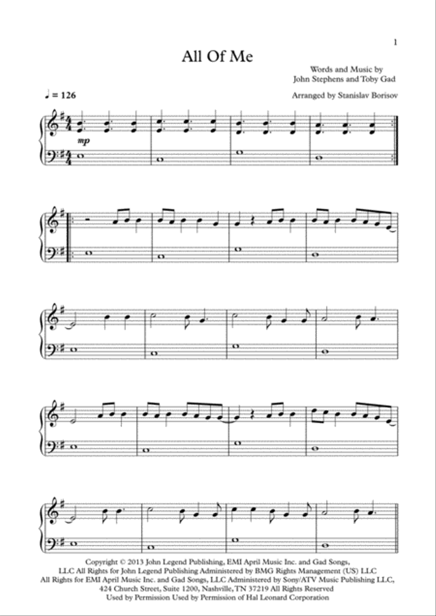 All Of Me Easy Piano scores gallery preview page 1