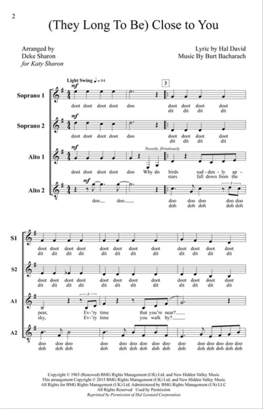 (They Long to Be) Close to You SSAA scores gallery preview page 2