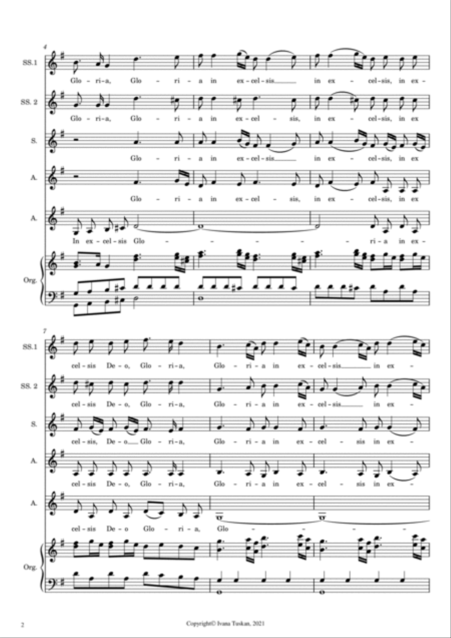 Gloria (from Mass in D Major) for 2 Sopranos, SSA and organ SSA scores gallery preview page 2