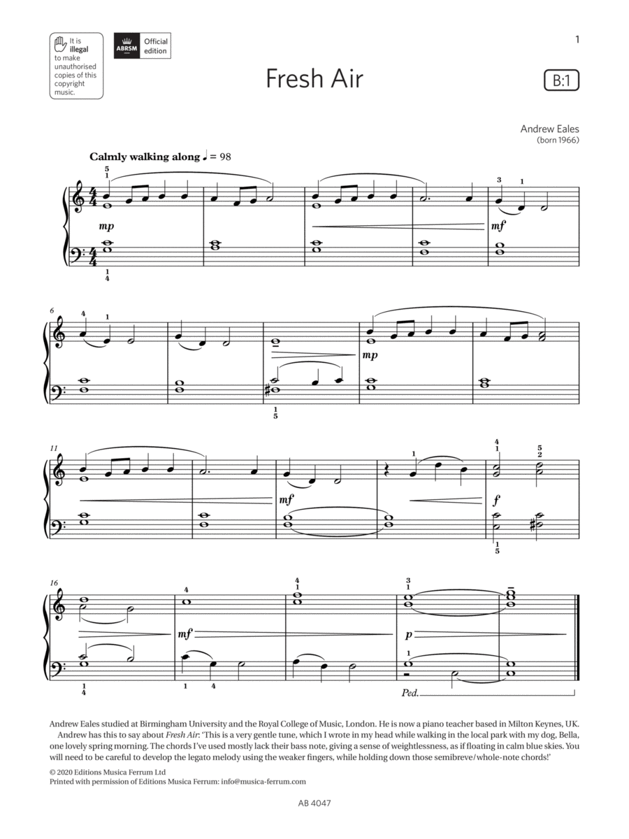 Fresh Air (Grade 1, list B1, from the ABRSM Piano Syllabus 2023 & 2024) Piano Method scores gallery preview page 1