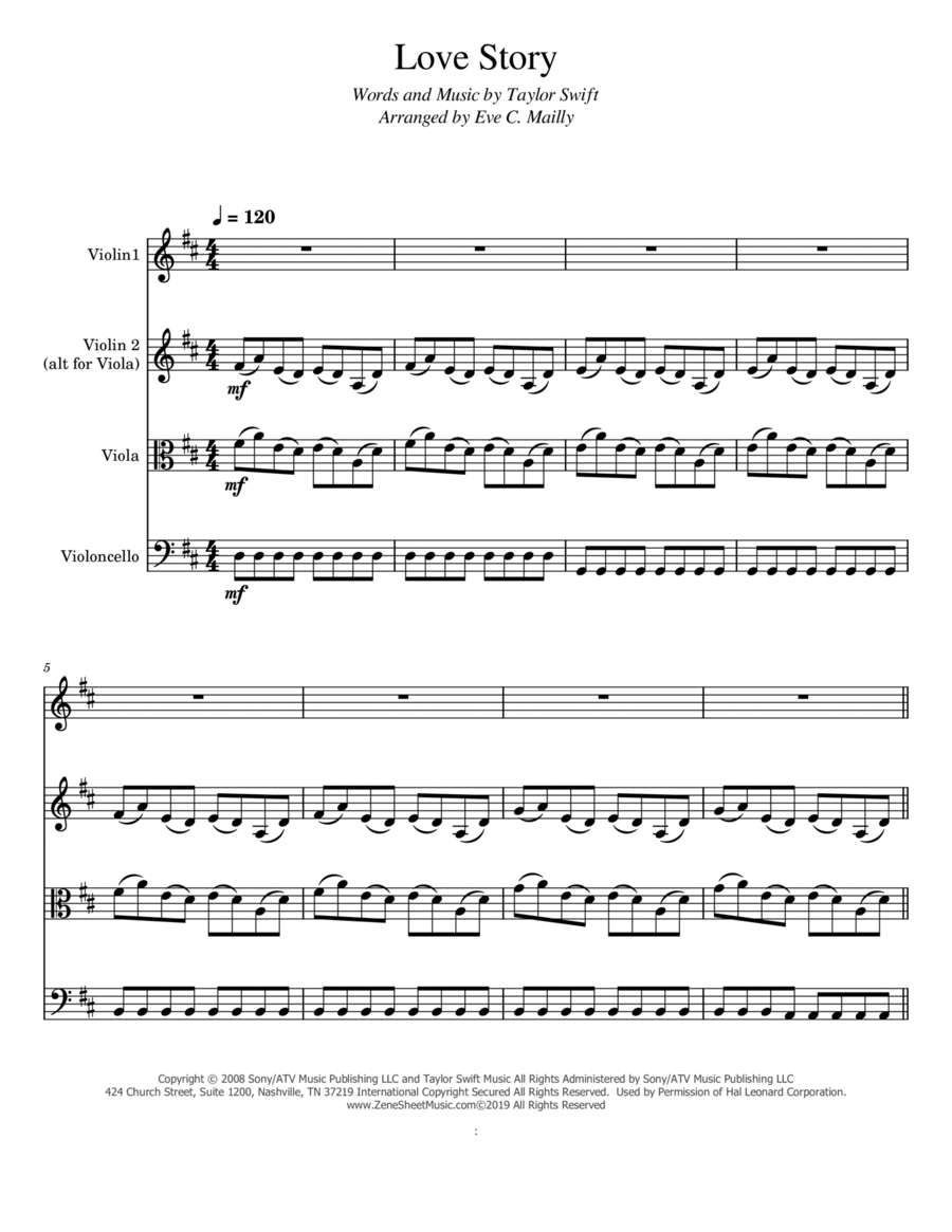 Love Story String Trio scores gallery preview page 1