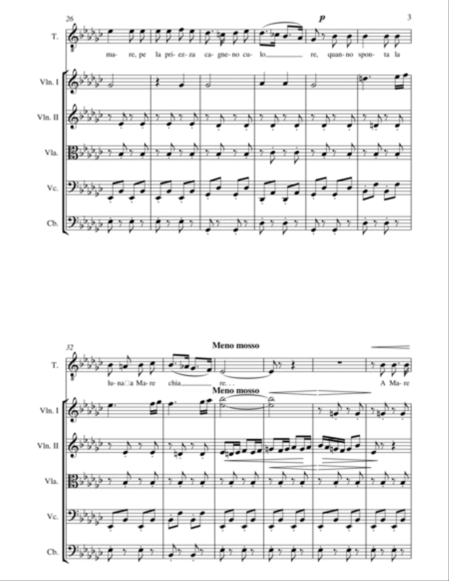 Marechiare - Neopolitan Song by Tosti - Arranged for String Orchestra and Tenor in Eb minor Chamber Orchestra scores gallery preview page 3