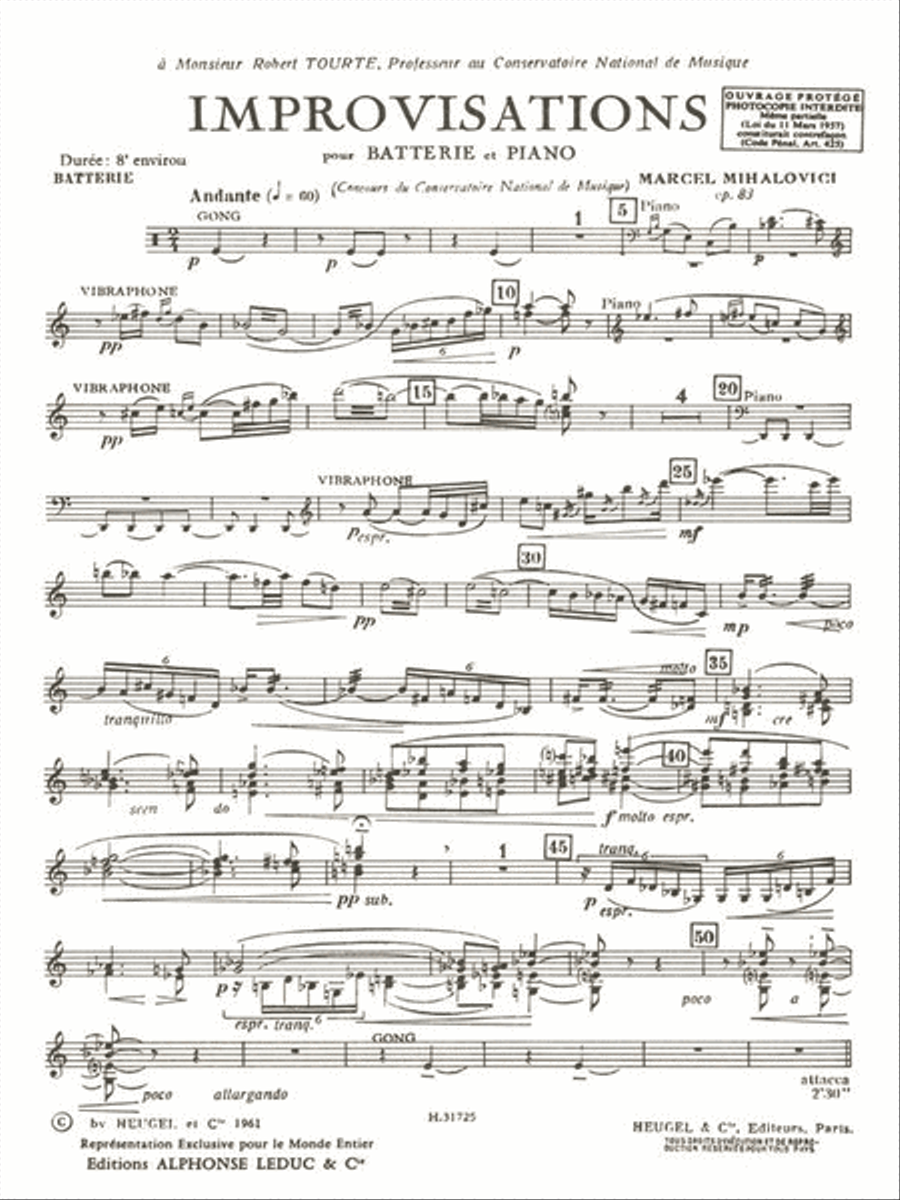 Improvisations Op.83 (percussion(s) & Piano) Piano Accompaniment scores gallery preview page 2