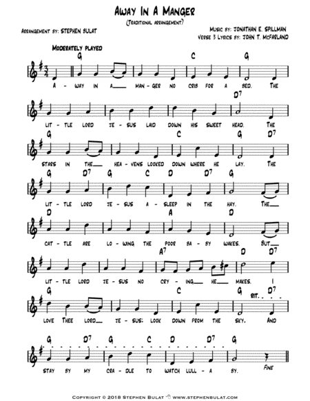 Away In A Manger - Lead sheet arranged in traditional and jazz style (key of G)