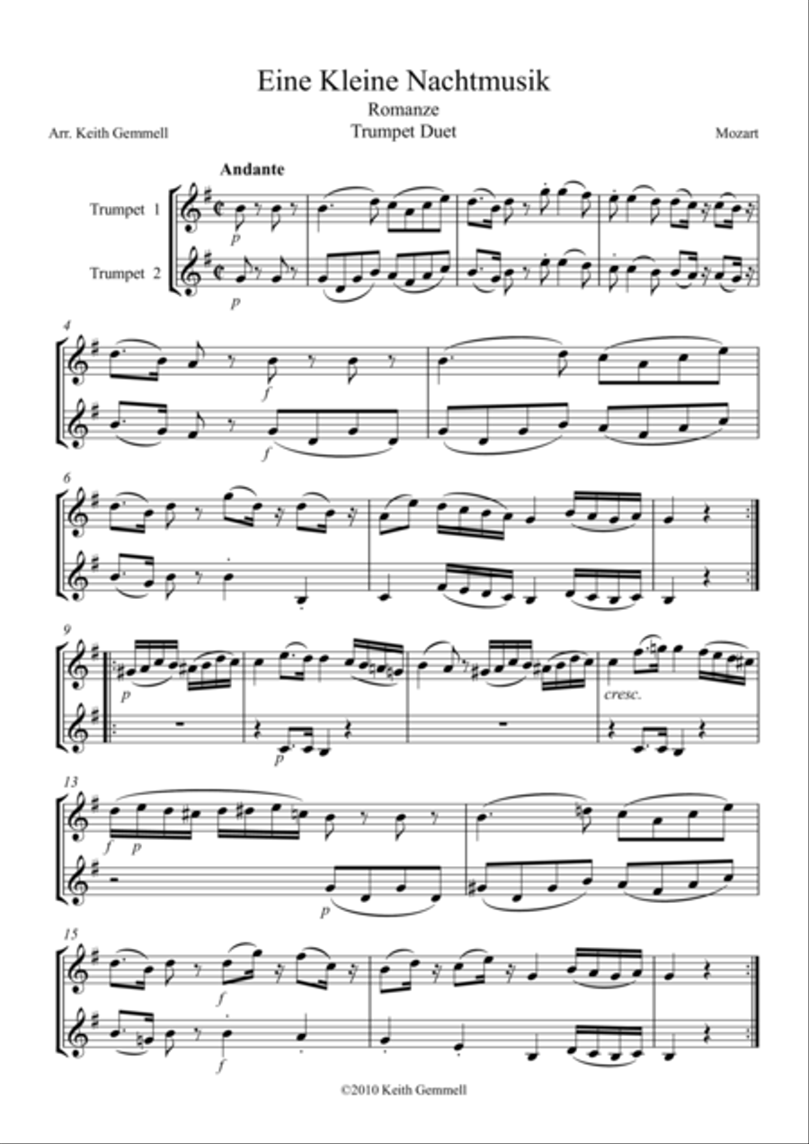 Eine Kleine Nachtmusik – Romanze: Trumpet Duet Trumpet Duet scores gallery preview page 1