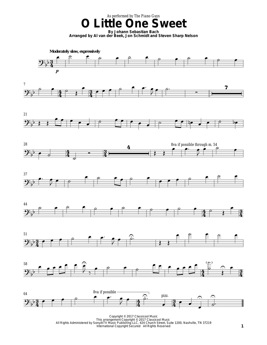 O Little One Sweet by The Piano Guys Cello Solo Digital Sheet