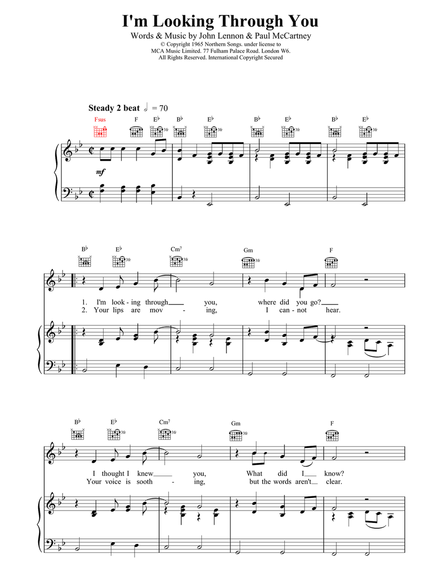 I'm Looking Through You Piano, Vocal, Guitar scores gallery preview page 1