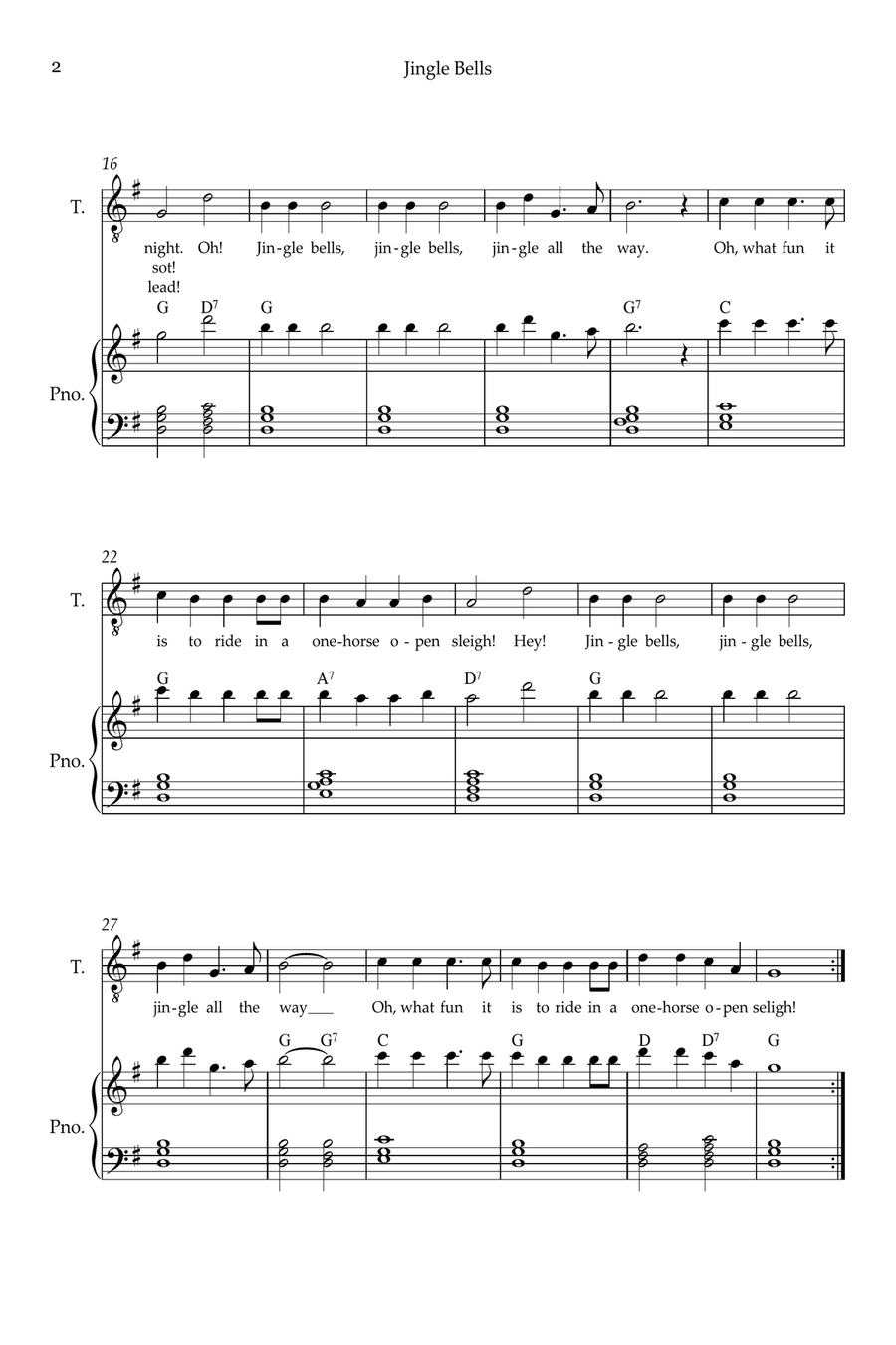 Jingle Bells Jingle Bells Tenor Voice scores gallery preview page 2