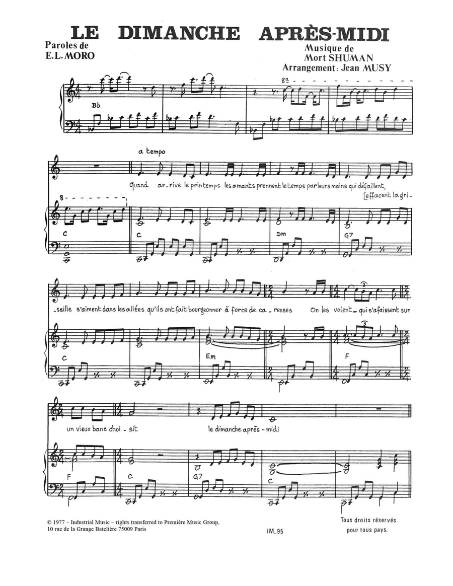 Le Dimanche Apres-Midi Piano, Vocal scores gallery preview page 1